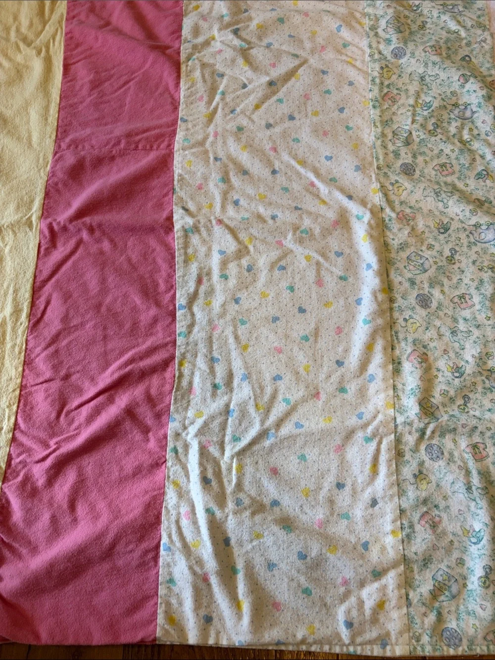 Vintage Hand Crafted Pastel Flannel Striped Baby Throw in Yellow, Pink, Cream